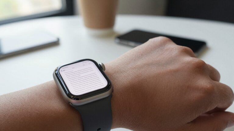 Apple Watch on a wrist showing sharp, readable PDF text