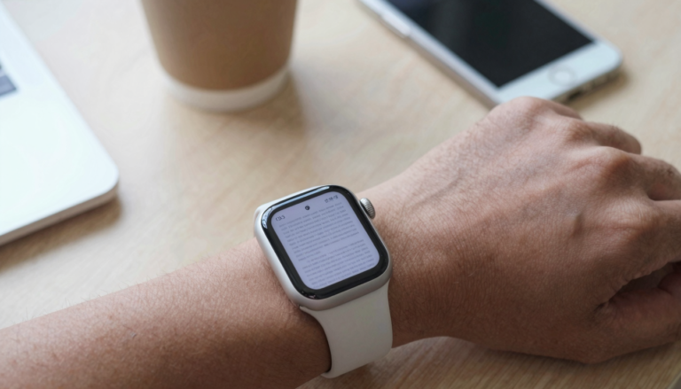 Apple Watch on a wrist showing a PDF document, free versus paid app comparison