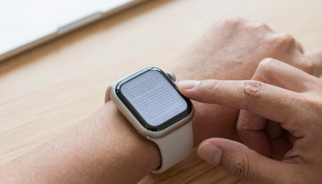 Apple Watch showing a PDF page while the Digital Crown jumps between pages