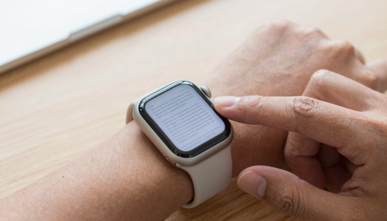 Apple Watch showing a PDF page while the Digital Crown jumps between pages