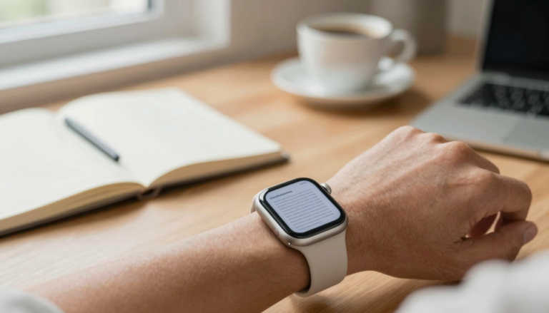 Apple Watch on a wrist showing a PDF document with no iPhone nearby