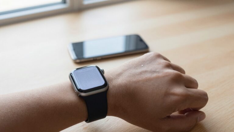 Apple Watch on a wrist displaying a PDF sent from an iPhone