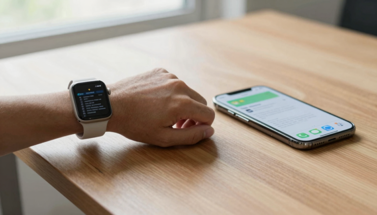 iPhone Files app and a dedicated Apple Watch PDF reader compared on a desk