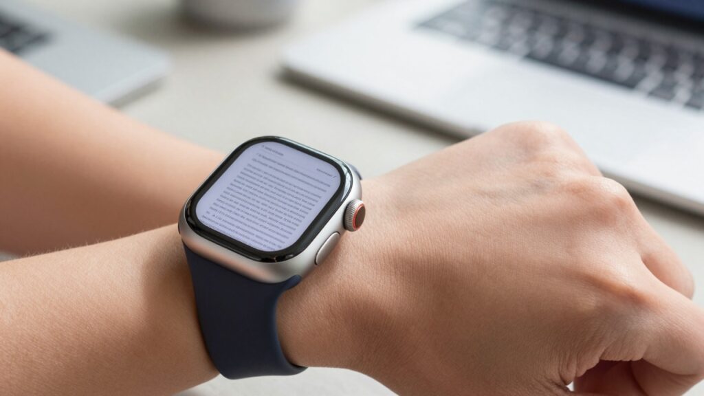 Apple Watch Ultra on a wrist showing a PDF document on its large display