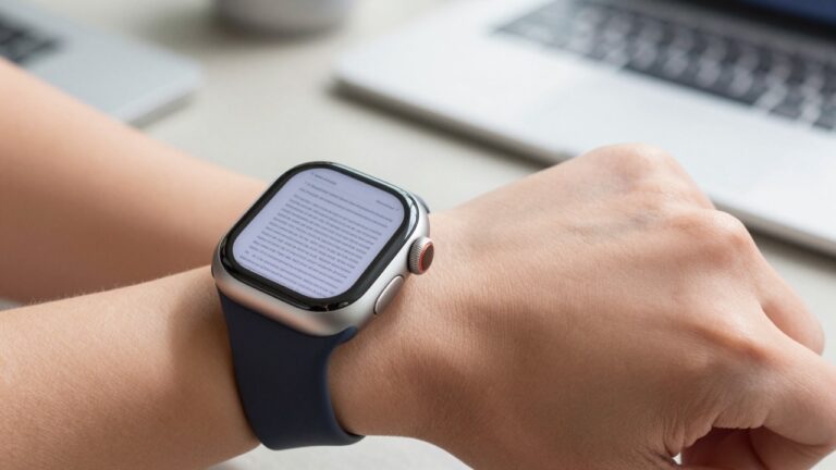 Apple Watch Ultra on a wrist showing a PDF document on its large display