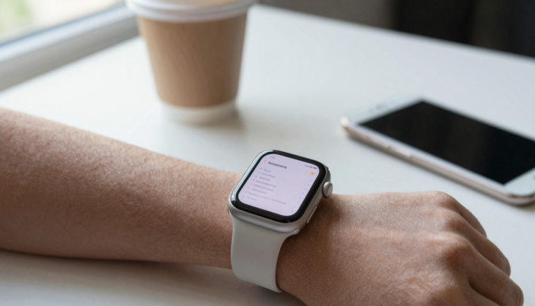 Apple Watch on a wrist showing the Notes app with text on screen
